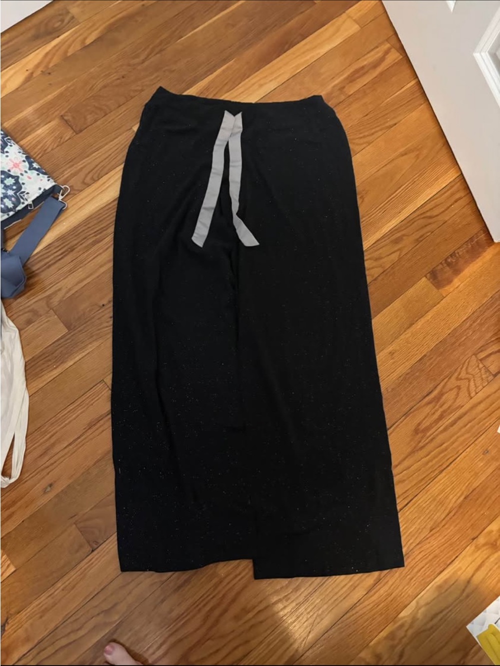 Black Drawstring Pants with Gray Tie